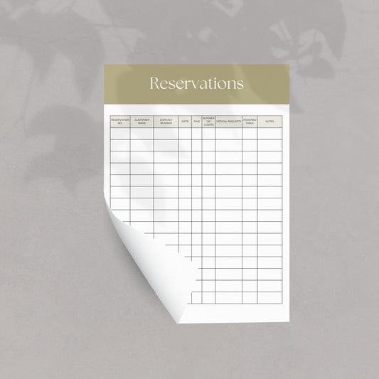 Printable Restaurant Table Reservation